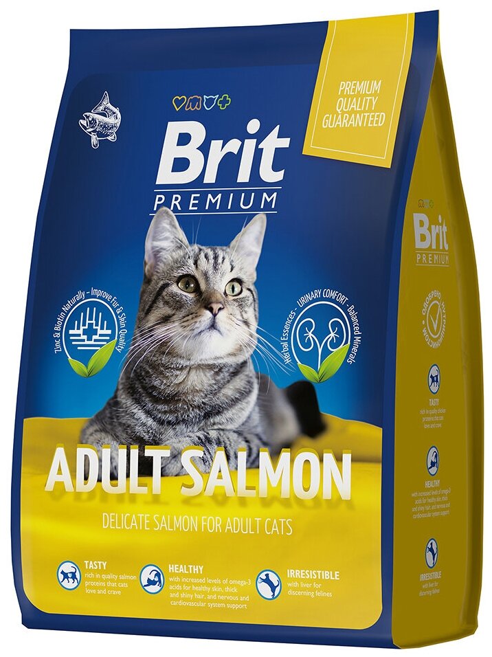 Brit Premium Cat Adult Salmon.1шт -8кг Полнорационный сухой корм премиум класса с лососем для взрослых кошек