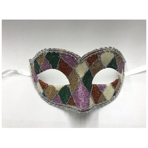 фото Карнавальная маска arlecchino c серебряной тесьмой (зеленая) giacometti