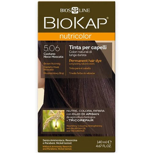 Краска для волос - BioKap Nutricolor 5.06 Brown Nutmeg - цвет Коричневый (Мускатый Орех) 140 мл. С маслом Арганового дерева