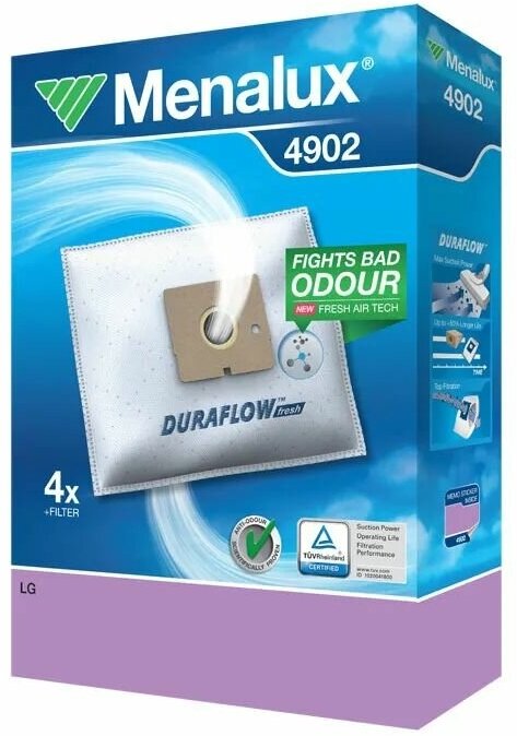 Оригинал! Мешки для пылесоса LG V, LG Storm Extra, LG Turbo, Лджи, 1400w, 1300w. Menalux 4902, В комплекте: 4 шт. одноразовых мешочка + 1 микрофильтр