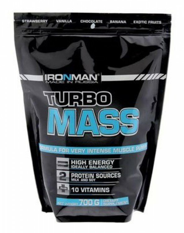 Гейнер Ironman, Turbo Mass, 700г (Банан) Спортивное питание для набора мышечной массы