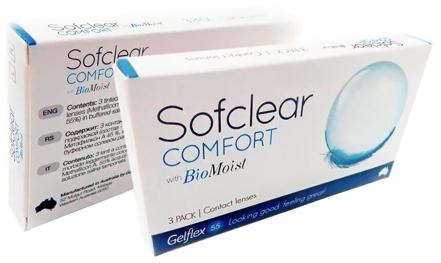 Sofclear Comfort with BioMoist 3 линзы В упаковке 3 штуки Оптическая сила -13.5 Радиус кривизны 8.6