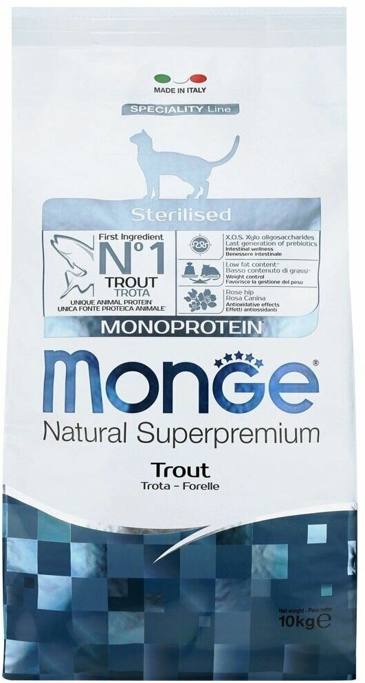 Monge Cat Monoprotein Sterilised Trout сухой корм для стерилизованных кошек, с форелью 10 кг