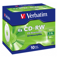 Оптический диск CD-RW VERBATIM 700Мб 4x, 10шт, jewel case [43123]