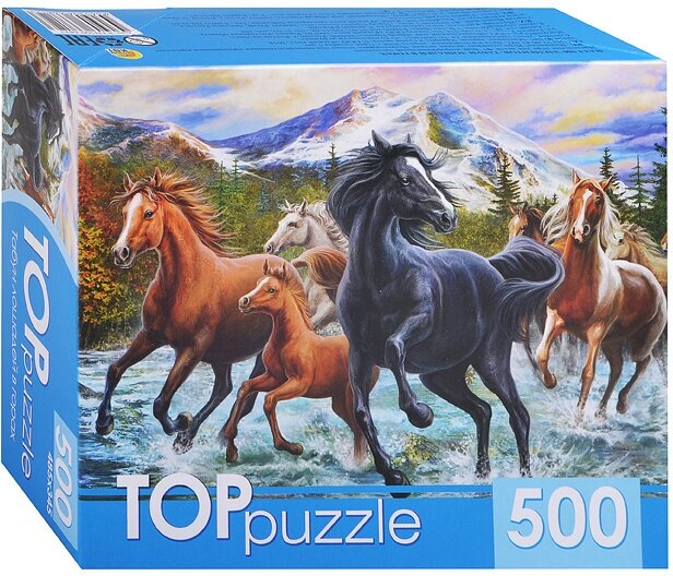 TOPpuzzle-500 "Табун лошадей в горах" (ХТП500-6812) Рыжий кот - фото №3