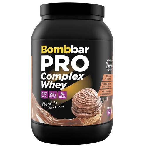 Bombbar, PRO Complex Whey, 900г (Шоколадный пломбир) bombbar ореховый протеиновый батончик без сахара 30х70г nut coffee raf protein bar бомбар для похудения и набора мышечной массы