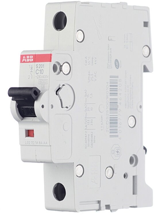 ABB Выключатель автоматический 1-полюсной S201 C10 (арт. 2CDS251001R0104) - фотография № 1