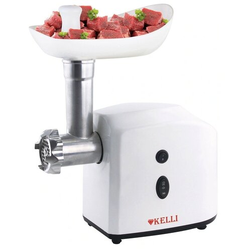 Мясорубка электрическая для дома 2021 Kelli 2 скорости система реверса 2400 Вт 3 насадки белый 475000₽