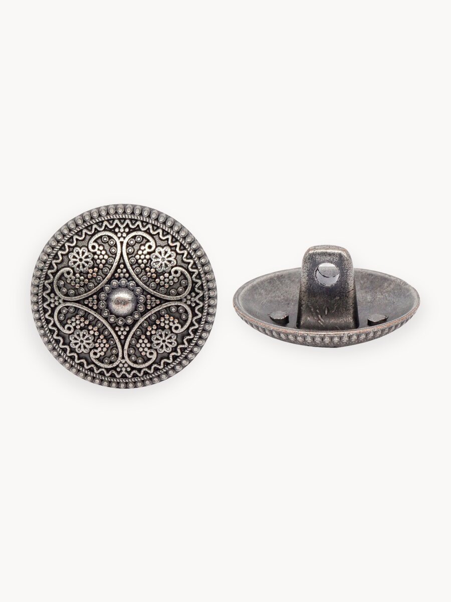 Пуговицы на ножке Протос 'Узор' 30L (19 мм), 63495, металл, темное серебро, 24 шт