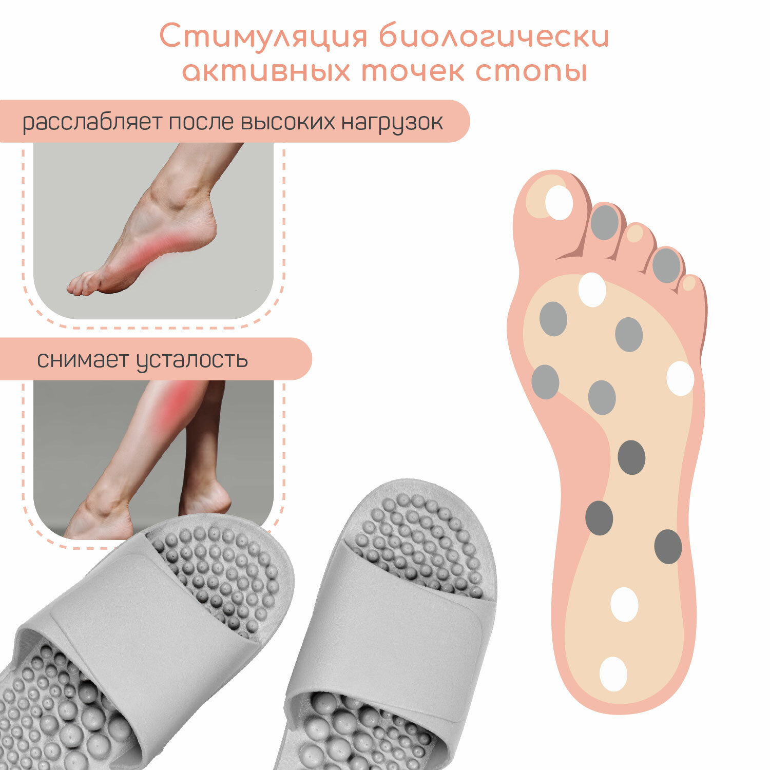 Тапочки с массажным эффектом AMARO HOME Healthy Feet Открытый нос (Серый) 40-41, grey - фотография № 2