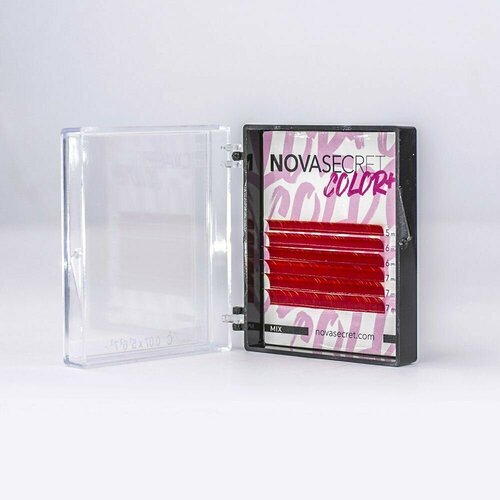 Ресницы NOVASECRET color+ 6 линий MIX Красный D / 0.07 / 5-7 мм
