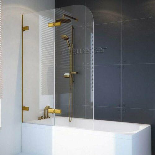 Шторка на ванну GWMPTRPL862B-66 70x160 см, профиль золотой гальванический, цвет стекла выбеленный, стекло закаленное 6 мм