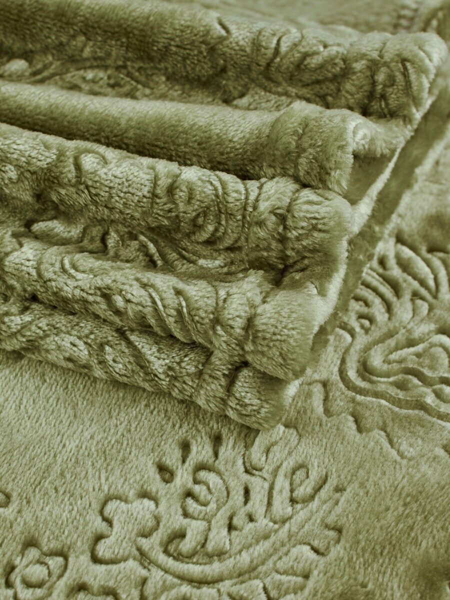 Покрывало / Плед на кровать жаккард 220х200 см(Евро), оливковое с тиснением цветок , Enrika - фотография № 3