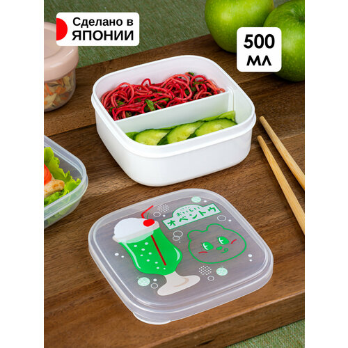 Контейнер для еды пластиковый с крышкой ланч-бокс (SQ) 500 мл, 12,1х12,1х5,1 см, белый