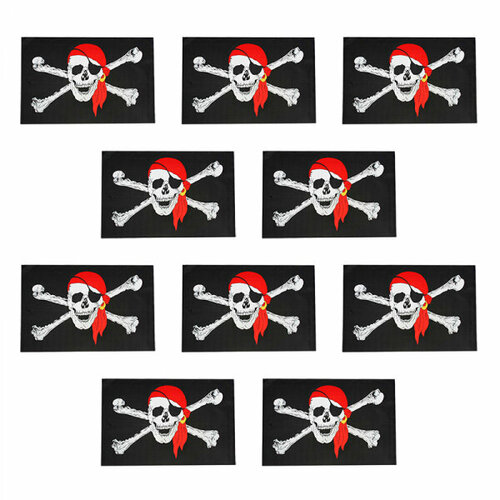 Флаг пиратский Веселый Роджер пират в бандане с повязкой, большой 60х90см (Набор 10 шт.)