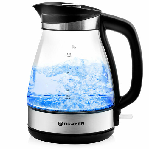 Чайник BRAYER BR1048 17л 2200Вт закрытый нагревательный элемент стекло черный 762400₽