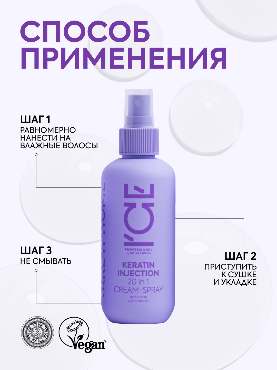 Кератиновый спрей для поврежденных волос 20 в 1 Keratin Injection ICE Professional by Natura Siberica, Take It Home, 200 мл