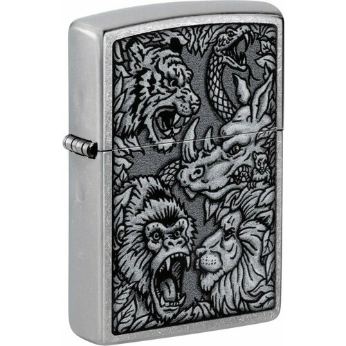 Зажигалка ZIPPO Jungle Design с покрытием Street Chrome, латунь/сталь, серебристая, 38x13x57 мм