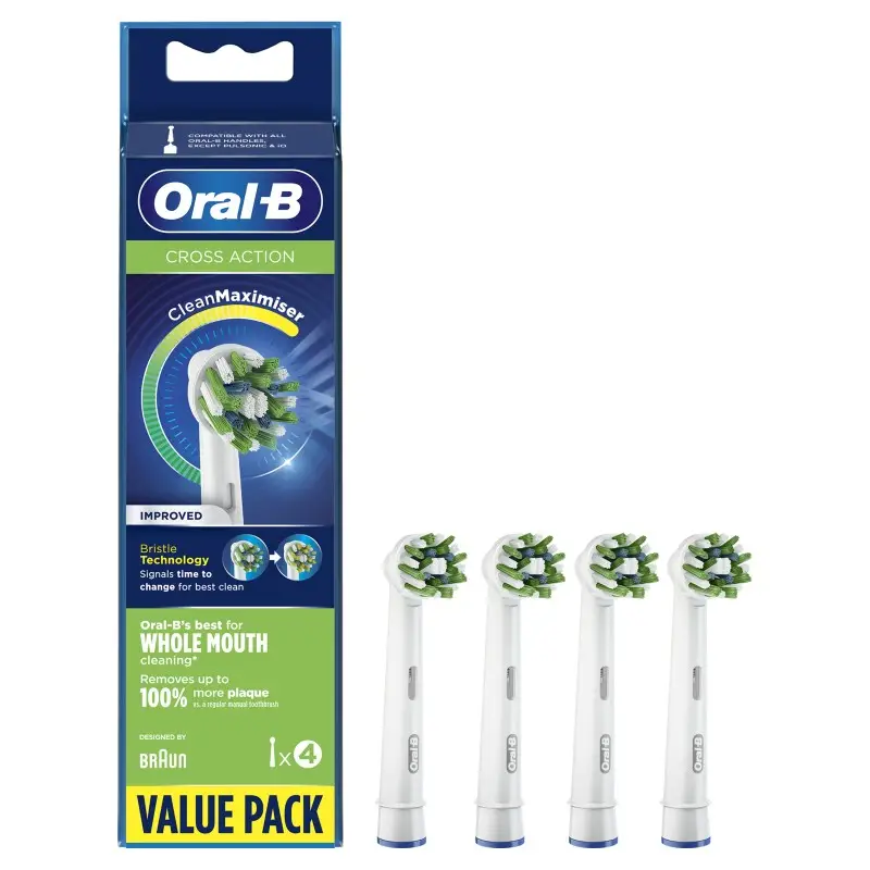 Набор насадок Oral-B Cross Action CleanMaximiser для электрической щетки, белый, 4 шт.