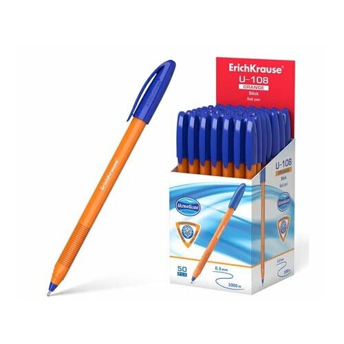 Ручка Er.Krause U-108 Orange Stick 1.0, Ultra Glide Technology синий желтый кор. 47582 (50/200)