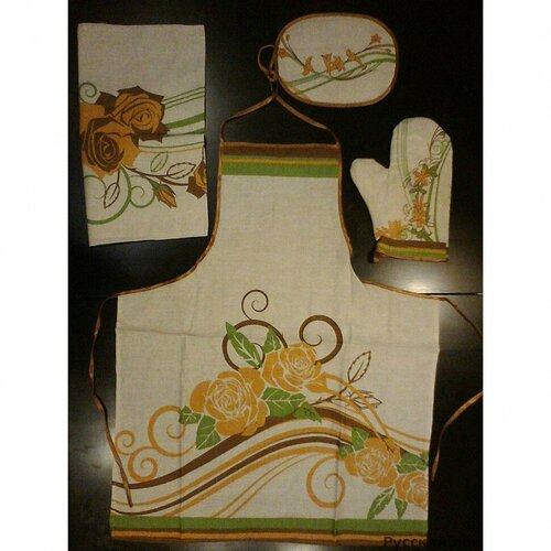 Набор 4пр фартук рукав прихватка полотенце лен