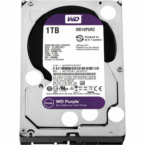 Western digital Жесткий диск 1TB WD Purple WD11PURZ 4 тб внутренний жесткий диск western digital wd red plus nas cmr 5400 rpm 256мб кэш wd40efpx