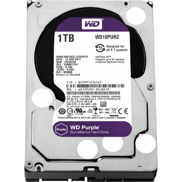 Жесткий диск WD 1 TB WD11PURZ Purple 3.5" - фото №1