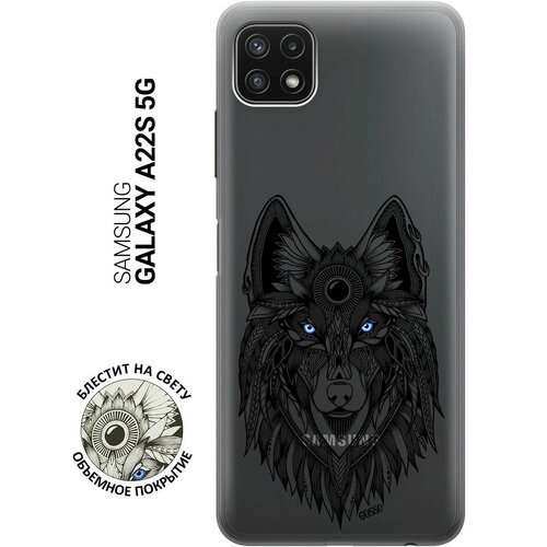 чехол книжка на samsung galaxy a22s 5g самсунг а22с с 3d принтом grand wolf черный Силиконовый чехол на Samsung Galaxy A22s 5G, Самсунг А22с с 3D принтом Grand Wolf прозрачный