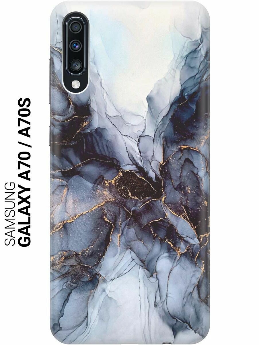 Ультратонкий силиконовый чехол-накладка для Samsung Galaxy A70 / A70s с принтом "Черно-белый мрамор"