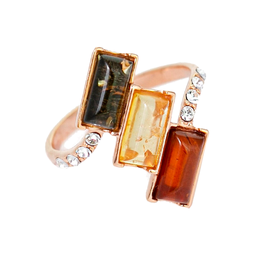 Кольцо Янтарная волна 820013 серебро, 925 проба, золочение, янтарь, размер 18.5, мультиколор