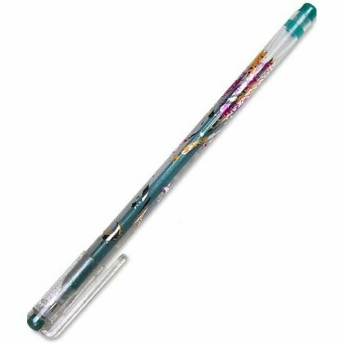 Ручка гелевая Crown Люрекс зеленая, 1мм
