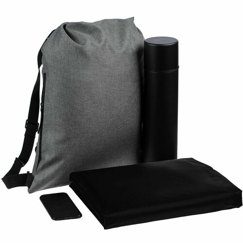Набор Campani, черный, рюкзак: 34,5х48 см, термос - нержавеющая сталь; пластик; аккумулятор - пластик, покрытие софт-тач; дождевик - полиэстер 100%, полезные предметы
