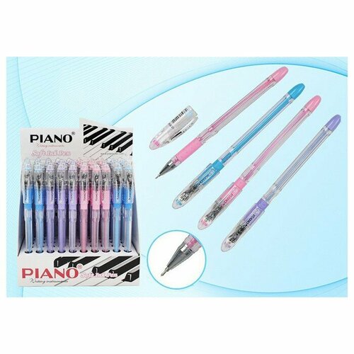 Ручка шариковая прозрачный корпус резиновый упор (PIANO) син/масляная игла арт. РВ-121-50. Количество в наборе 50 шт.