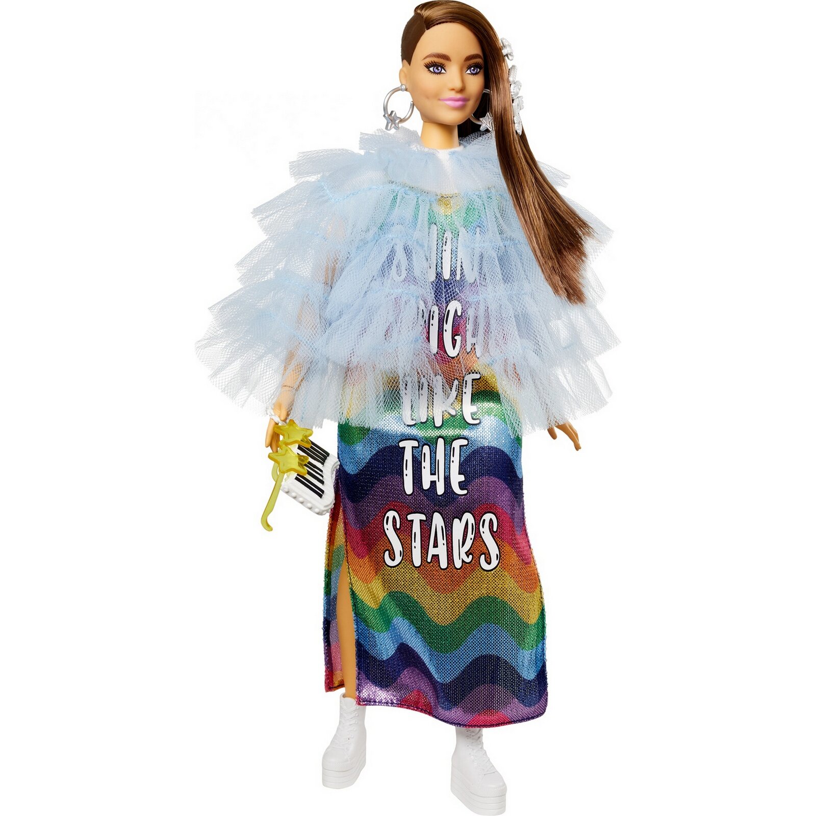 Barbie Кукла Экстра в радужном платье - фото №16