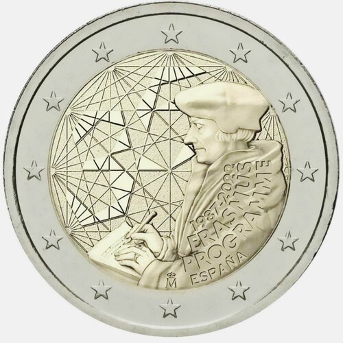 Монета 2 евро 35 лет программе Эрасмус. Испания 2022 UNC 2 евро 2022 испания национальный парк гарахонай unc