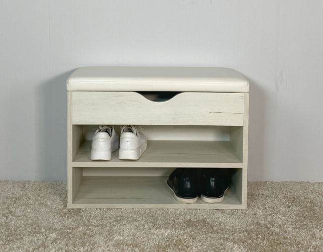 фото Обувница открытая Ливорно-3, тумба для обуви открытая, 60*30*44,6 дуб крафт золотой/белый