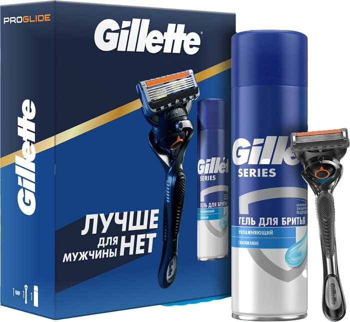 Подарочный набор Gillette ProGlide Бритва с 1 кассетой + Гель для бритья Увлажняющий с маслом какао 200мл