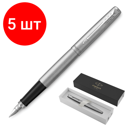 ручка перьевая parker jotter stainless steel ct корпус серебристый детали хром синяя 2030946 Комплект 5 шт, Ручка перьевая PARKER Jotter Stainless Steel CT, корпус серебристый, хромированные детали, синяя, 2030946