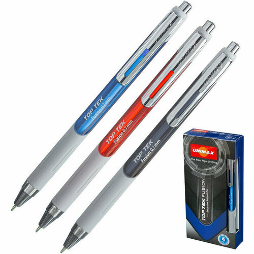 Набор ручек Ручка шариковая автоматическая Unimax TOP TEK FUSION, син ст, ассорт корп, 3 шт.