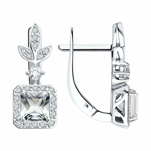 Серьги Diamant online, белое золото, 585 проба, бриллиант, горный хрусталь, прозрачный
