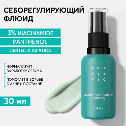 BEAUTIFIC Себорегулирующий флюид для лица от прыщей и жирного блеска ACNE AWAY, 30 мл