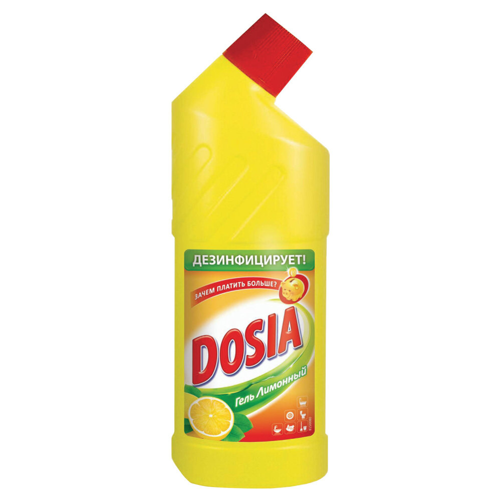 Чистящее средство 750 мл DOSIA (Дося) "Лимон" для сантехники дезинфицирующий и отбеливающий эффект гель упаковка 4 шт.