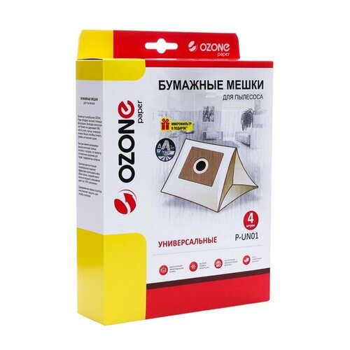 Универсальные бумажные Мешки-пылесборник P-UN01 Ozone для пылесоса фланец 100х130 4 шт 586₽