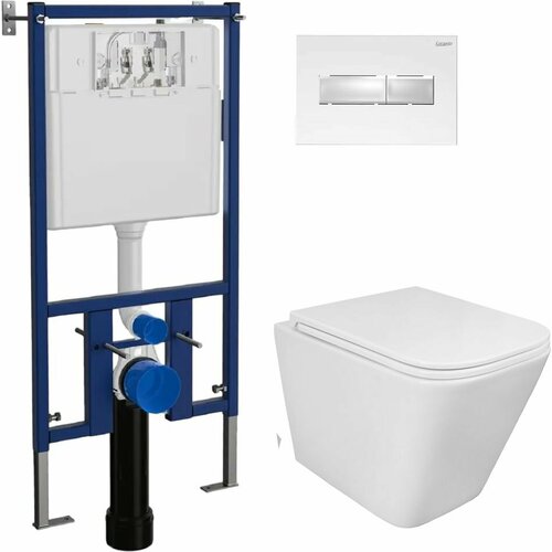 Инсталляция с подвесным унитазом Loranto + Azuma PRO-02 безободковый, с сиденьем микролифт + кнопка Line белая