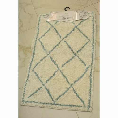 Набор ковриков New Tafting Renkli для ванной/спальни/универсальный Union Home,60х100см, 50х60 см, Хлопок, Белый, Зеленый, Геометрический рисунок, Прямоугольный