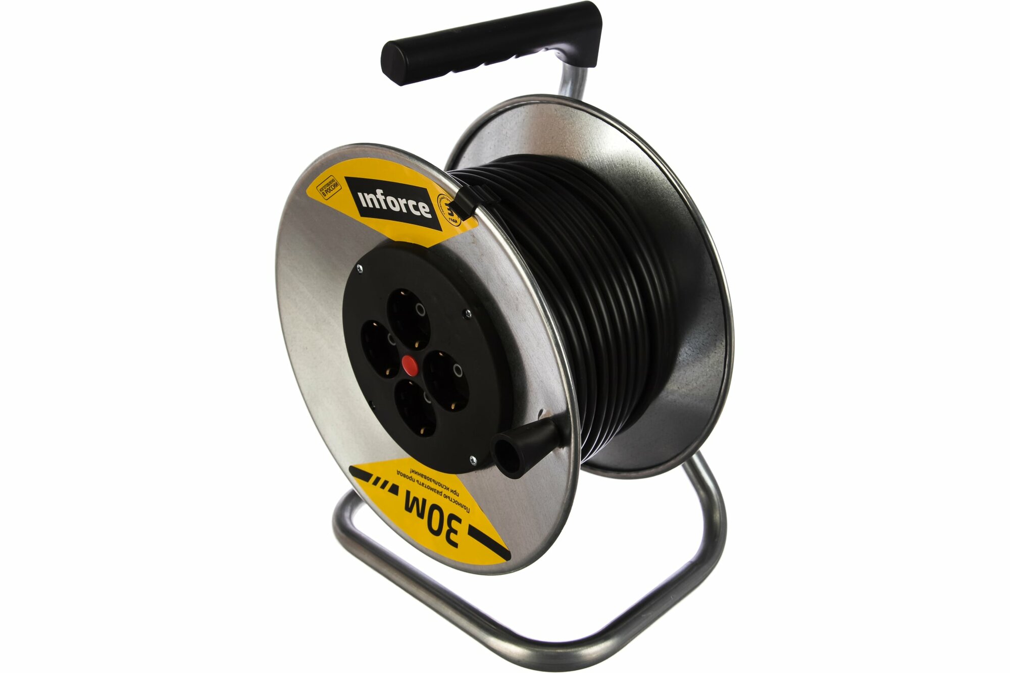 фото Inforce Удлинитель силовой на металл. катушке К4-Е-30 ПВС 3x1.5 30м, 16А, 4 встр. розетки с з/к 40130