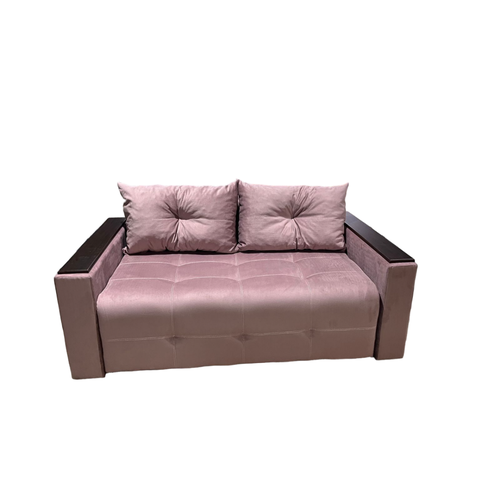 Диван Мини раскладной с деревянными подлокотниками 125х100 (ппу, велюр cabrio, розовый)