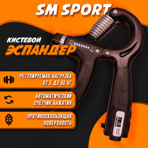 Эспандер кистевой с регулировкой нагрузки со счетчиком нагрузки 5-60 кг цвет черный 374₽