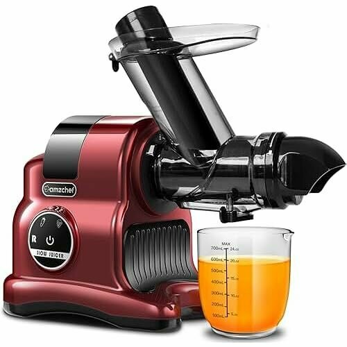 Соковыжималка AMZCHEF с большим загрузочным желобом диаметром 80 мм соковыжималка мощностью 150 Вт медленная соковыжималка с 2 режимами скорости и функцией возврата соковыжималка для целых овощей и фруктов Победитель теста красный 3726000₽