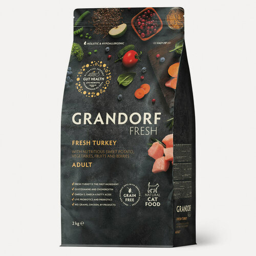 Изображение товара GRANDORF Fresh Cat ADULT Turkey&Sweet Potato (Свежее мясо индейки с бататом для кошек) (2 кг)